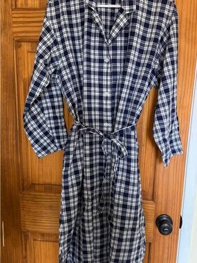 Uniqlo Navy and White Plaid Button-Front Shirt Dress